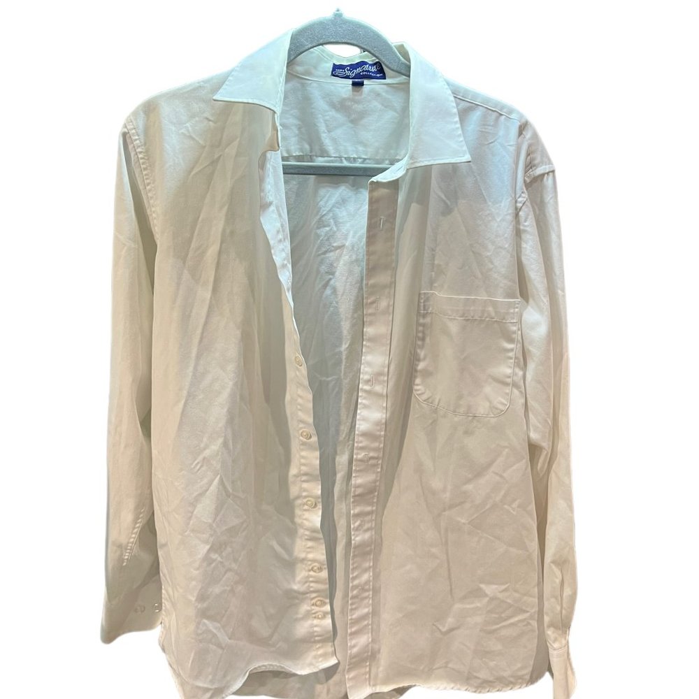 Signature Collection Mens Shirt Button Down Long Sleeve Collared White 34